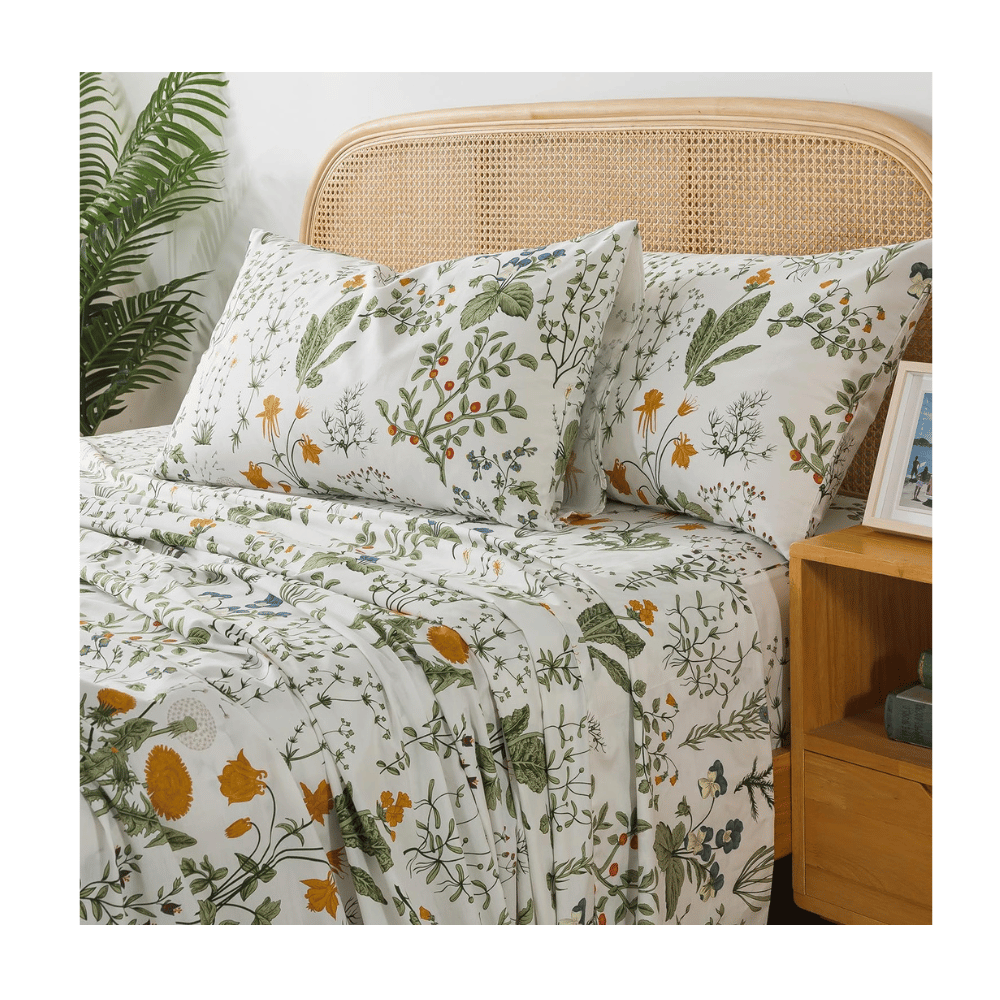 Green floral cotton sheets