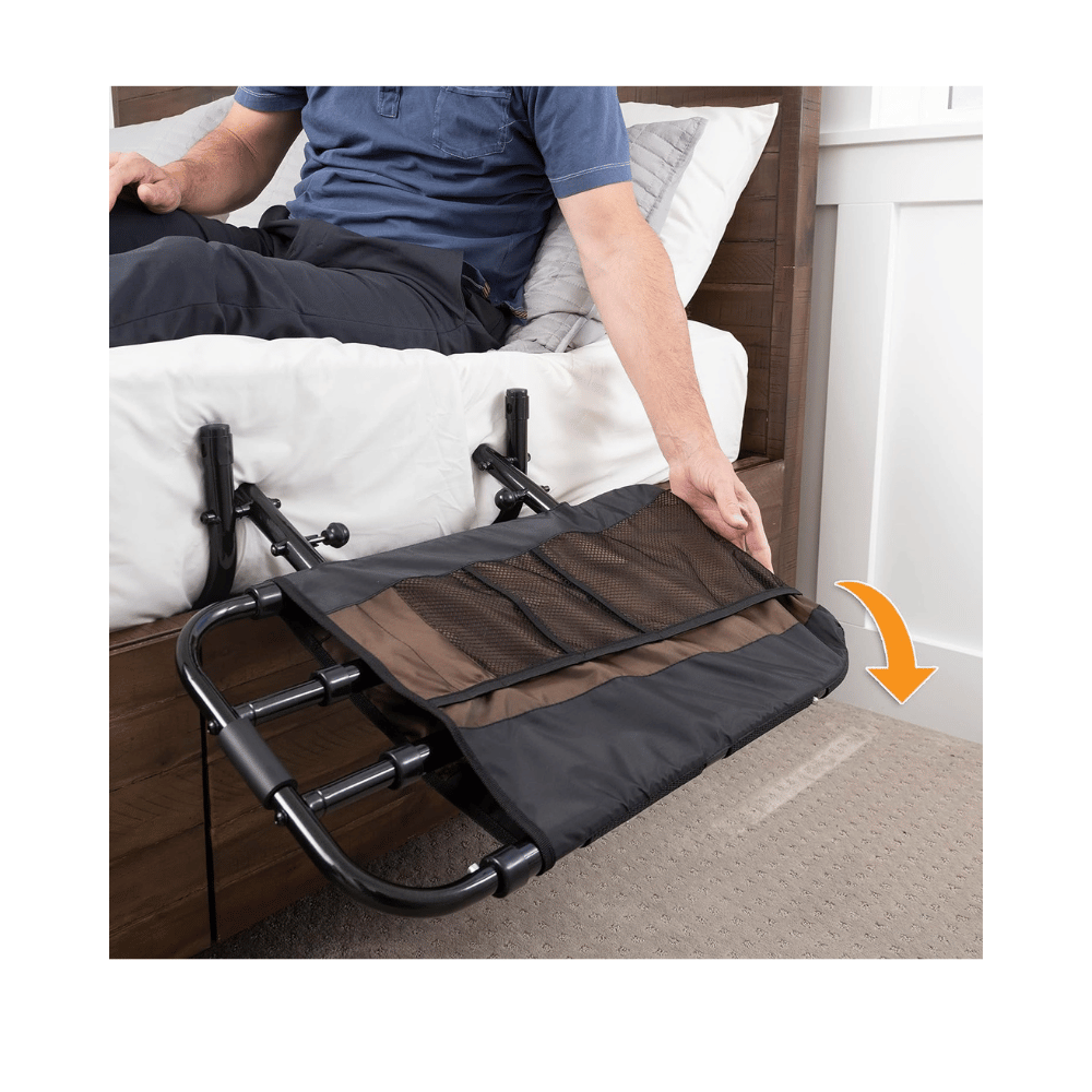 Stander pivoting safety bed rail