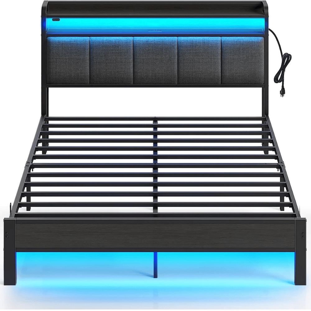 Rolanstar upholstered LED bed frame