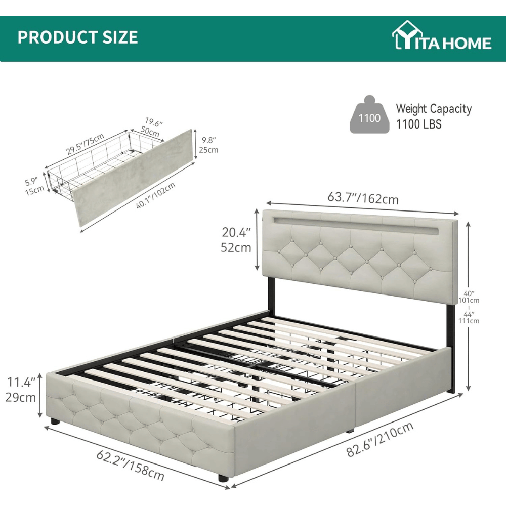 YITAHOME adjustable upholstered bed frame