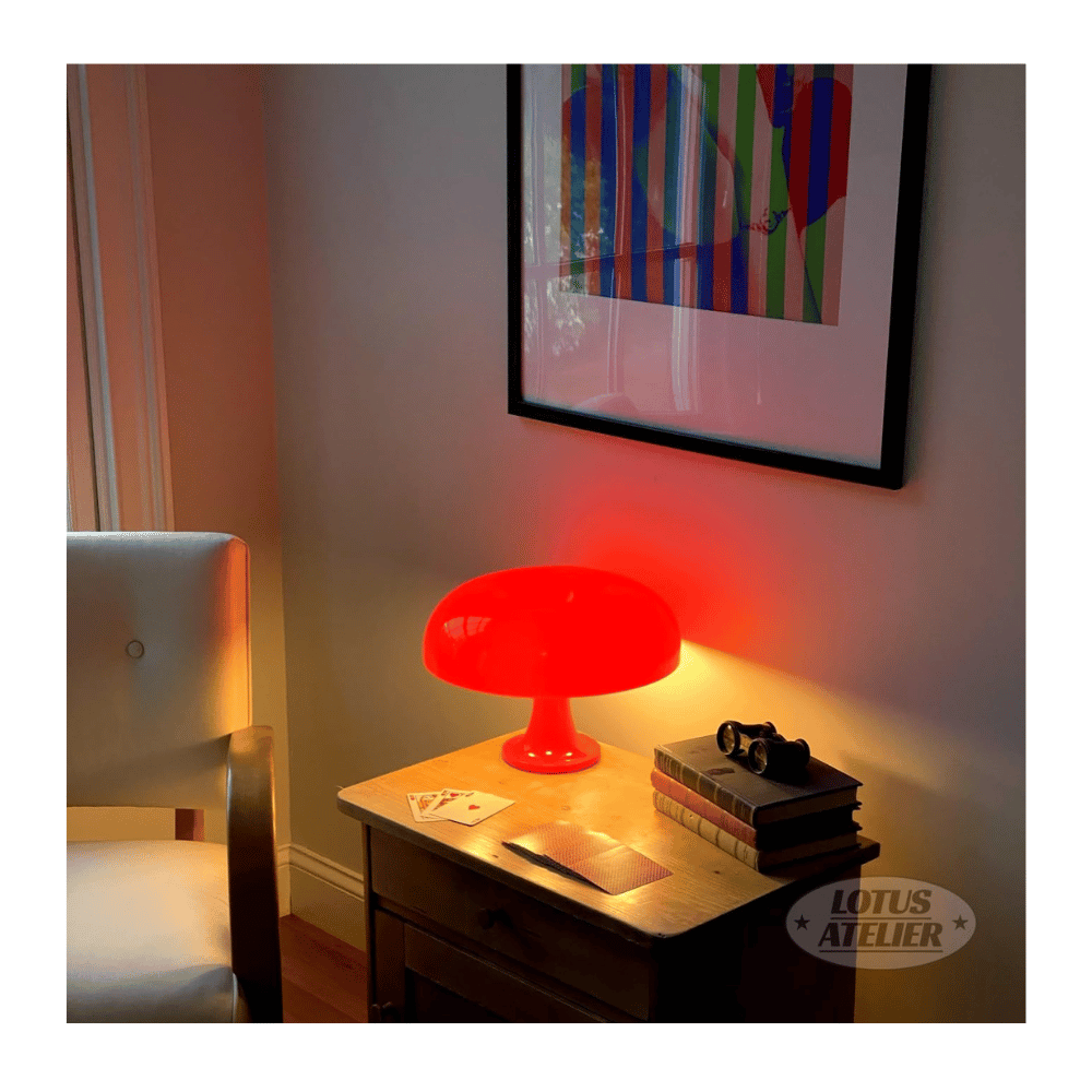 Lotus Handcrafted Glass Red Mushroom Lamp