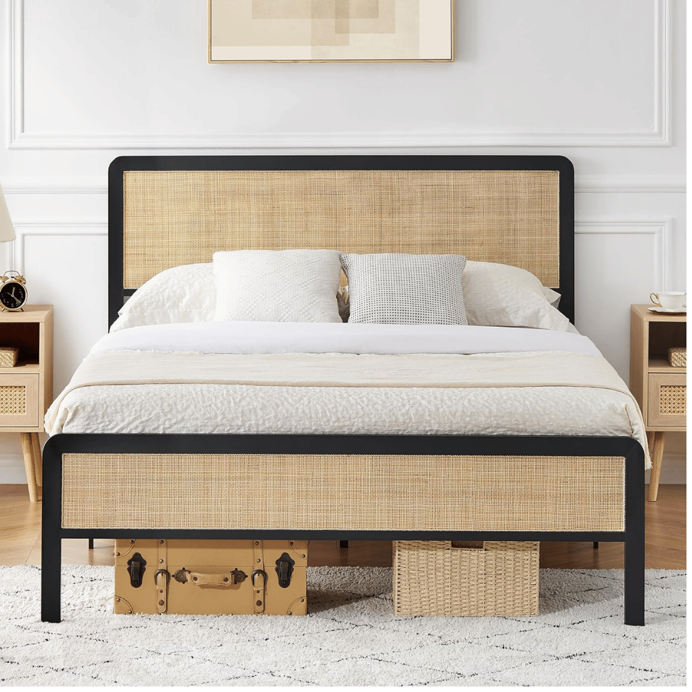 Amyove boho rattan bed frame