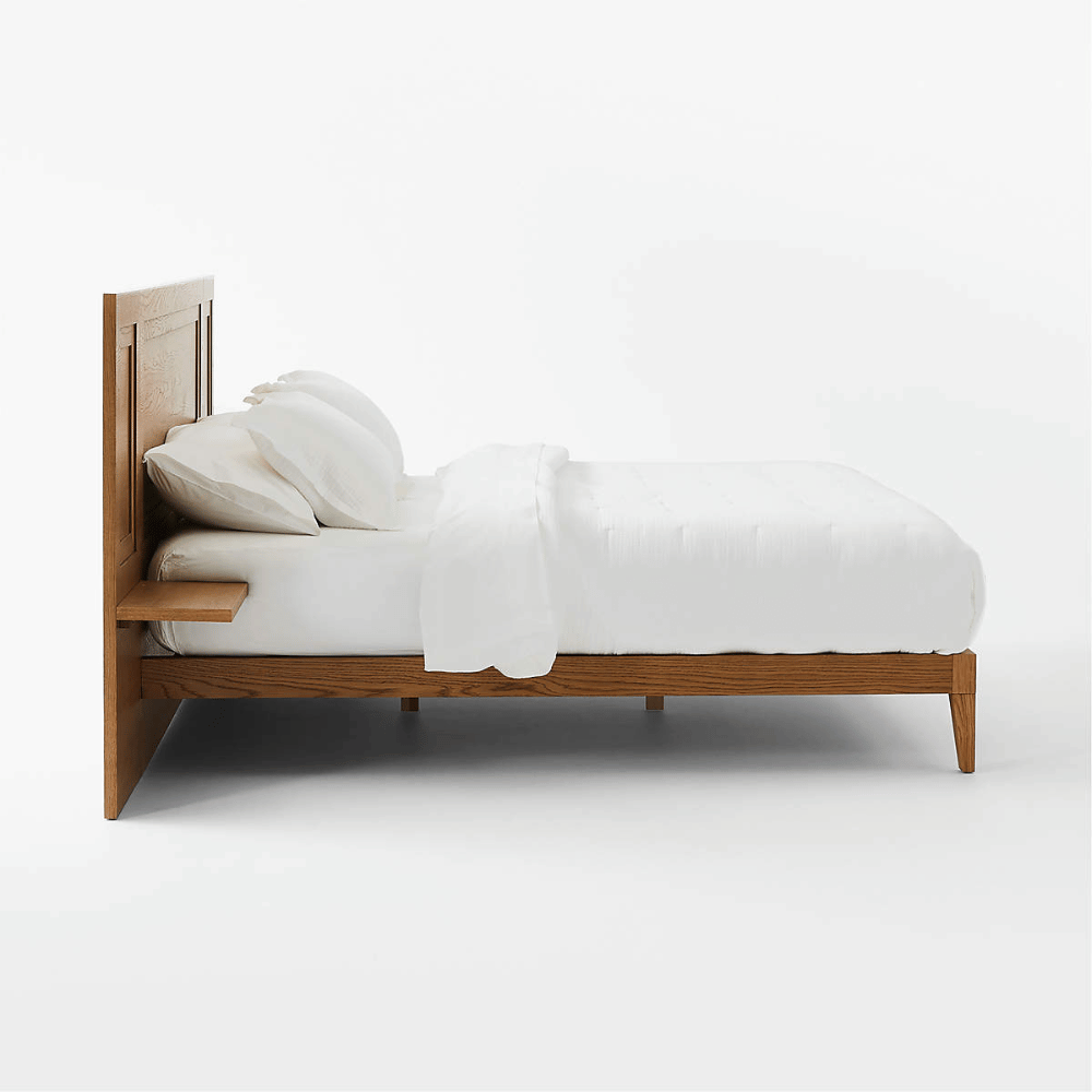 CB2 wood bed frame with nightstands