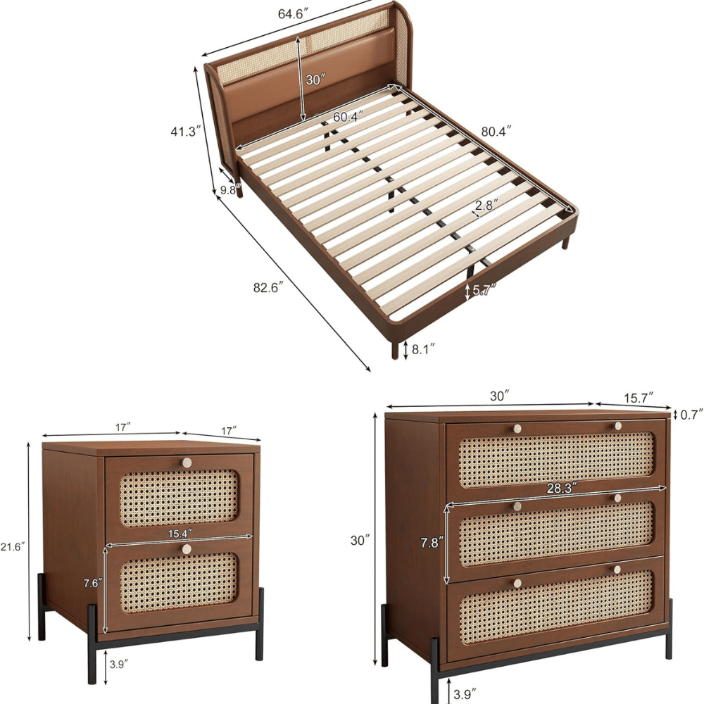 JIVOIT cannage rattan bed frame