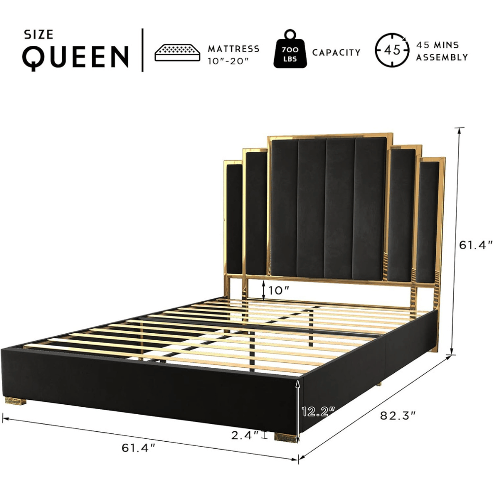 HOWE Black Upholstered Bed