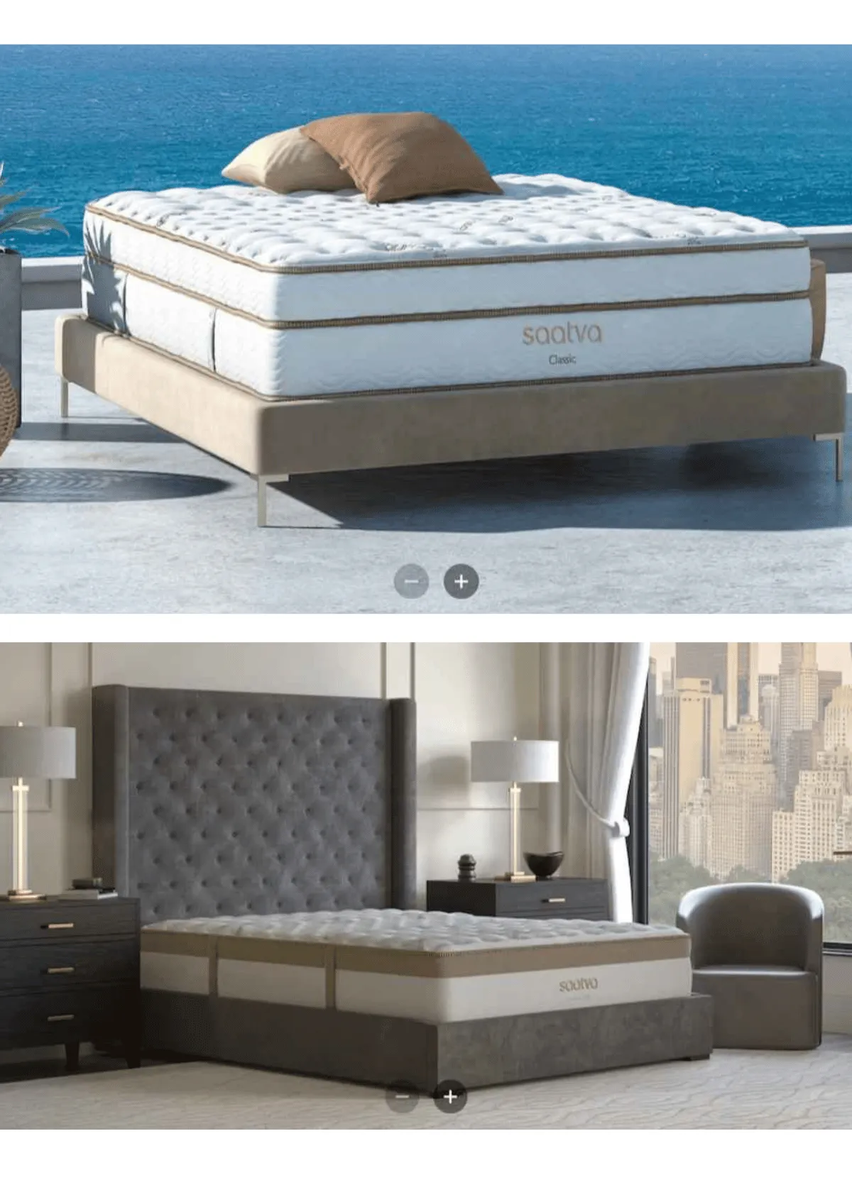  A Display of the Saatva Classic and the Saatva Loom & Leaf Mattresses (Credit: Saatva)