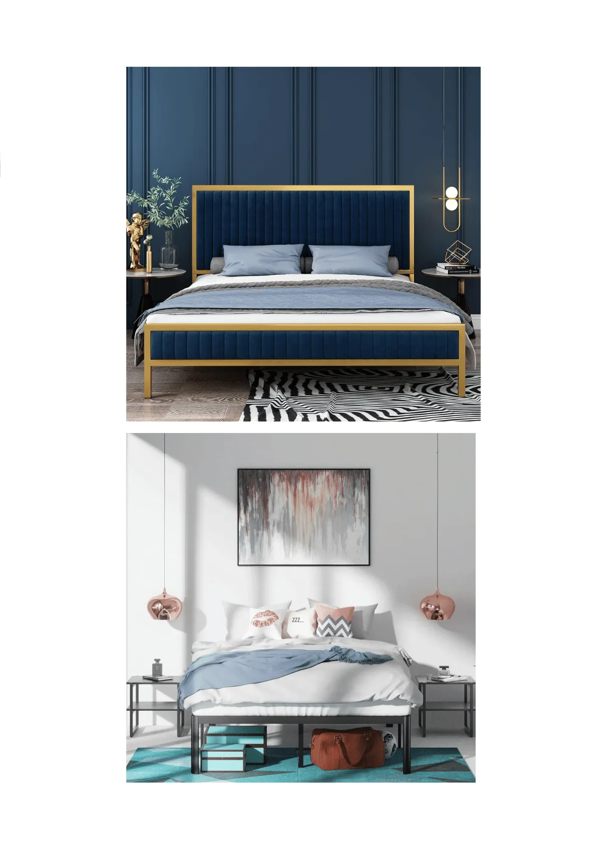 Find the perfect metal bed frame for your room. (Credit: Hifit; Zinus)