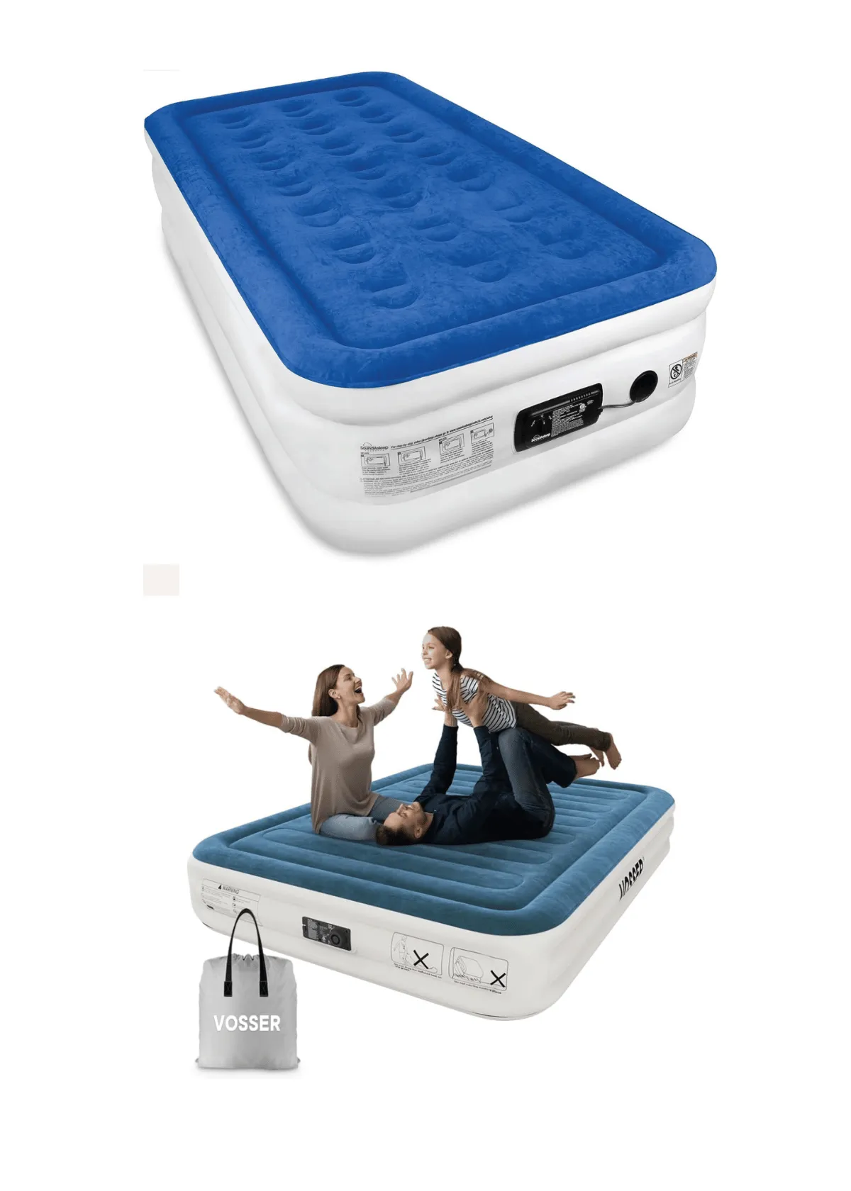 Quick-inflating air mattresses are perfect for temporary sleep. (Credit: SoundAsleep; VOSSER)